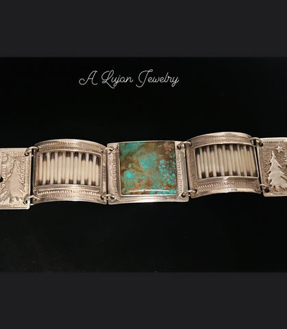 SOLD Porcupine Quill Inlay Link Bracelet